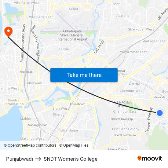 Punjabwadi to SNDT Women's College map