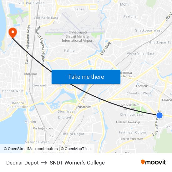 Deonar Depot to SNDT Women's College map