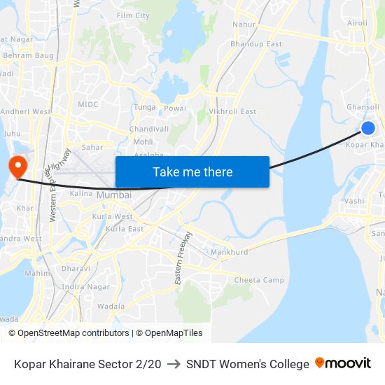 Kopar Khairane Sector 2/20 to SNDT Women's College map