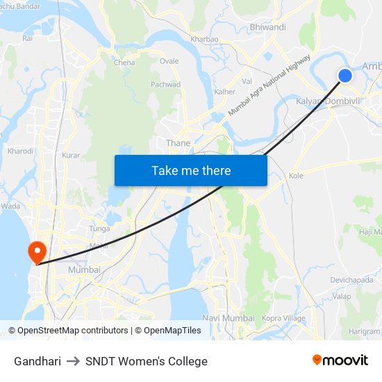 Gandhari to SNDT Women's College map