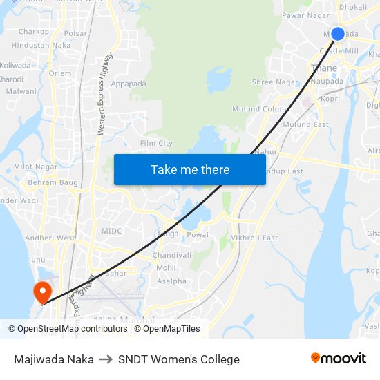 Majiwada Naka to SNDT Women's College map