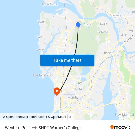 Western Park to SNDT Women's College map