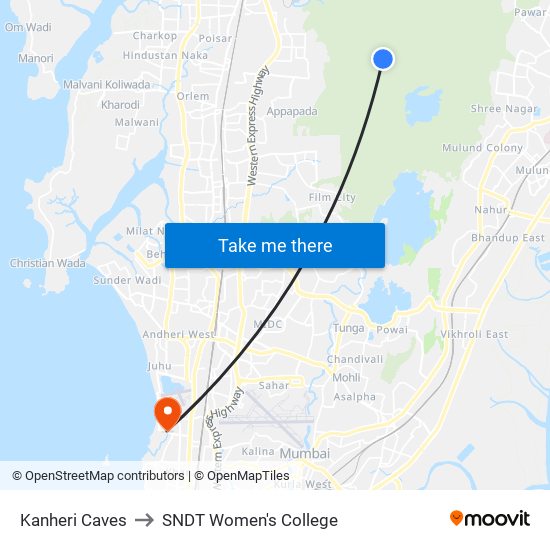 Kanheri Caves to SNDT Women's College map