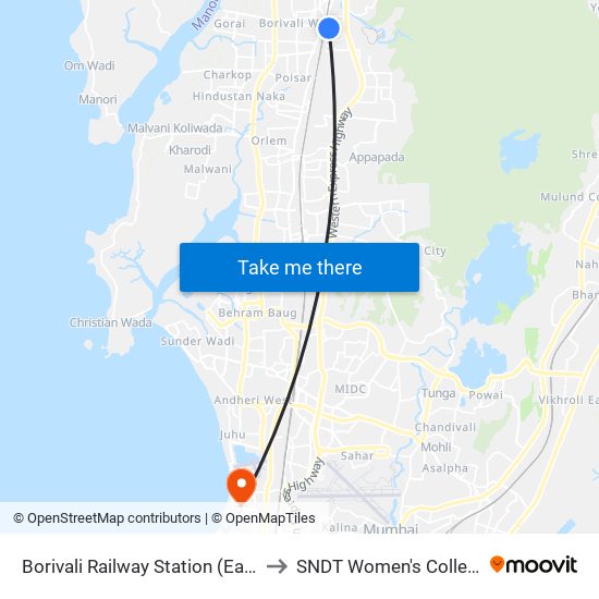 Borivali Railway Station (East) to SNDT Women's College map