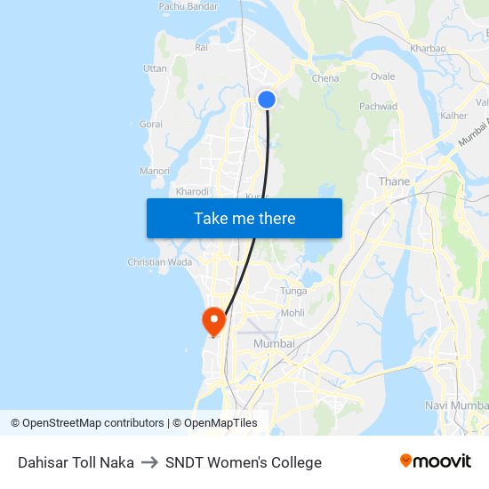 Dahisar Toll Naka to SNDT Women's College map