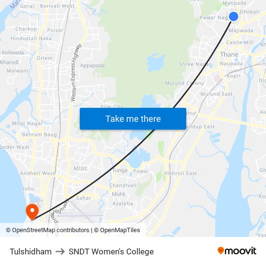 Tulshidham to SNDT Women's College map