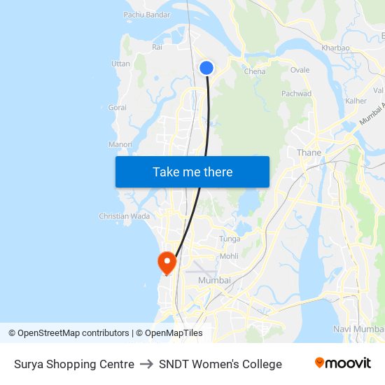 Surya Shopping Centre to SNDT Women's College map