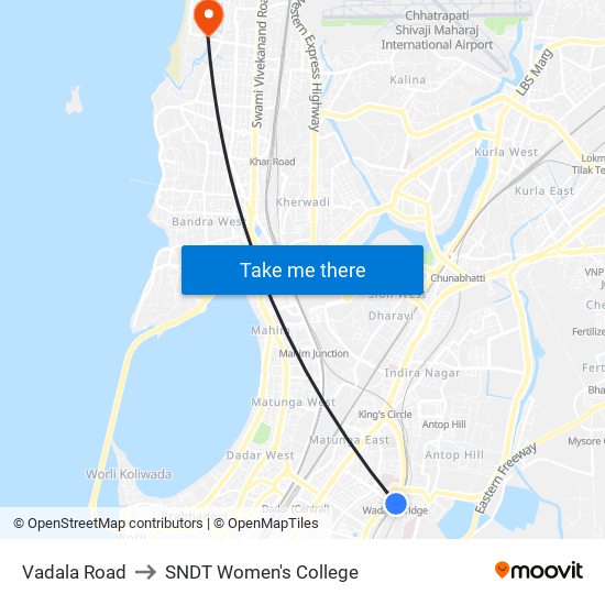 Vadala Road to SNDT Women's College map