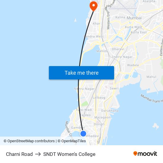 Charni Road to SNDT Women's College map