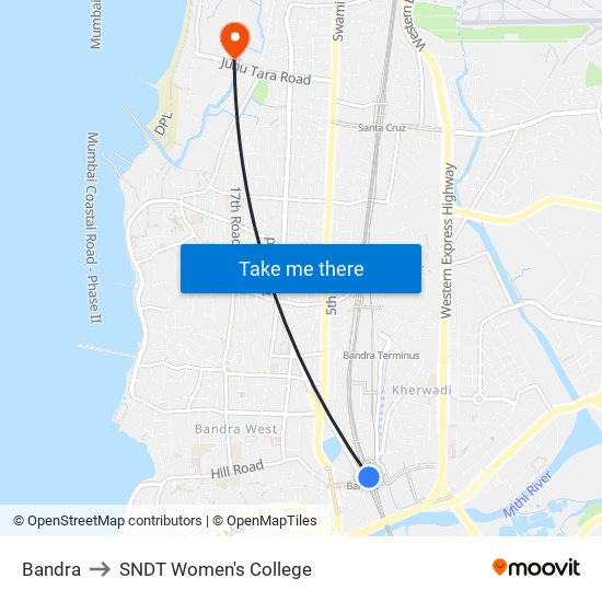 Bandra to SNDT Women's College map