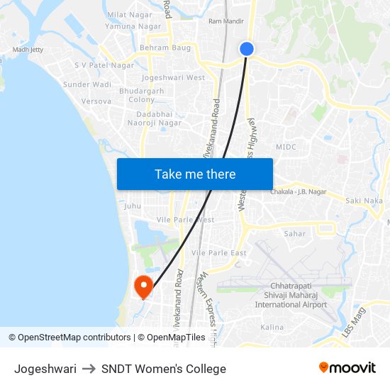 Jogeshwari to SNDT Women's College map