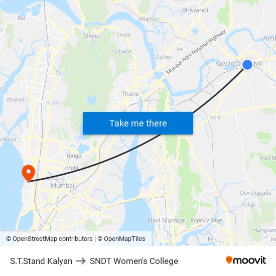 S.T.Stand Kalyan to SNDT Women's College map