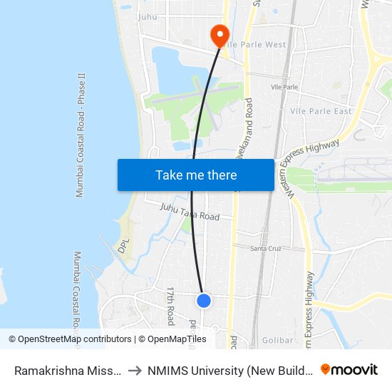 Ramakrishna Mission to NMIMS University (New Building) map