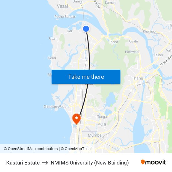 Kasturi Estate to NMIMS University (New Building) map