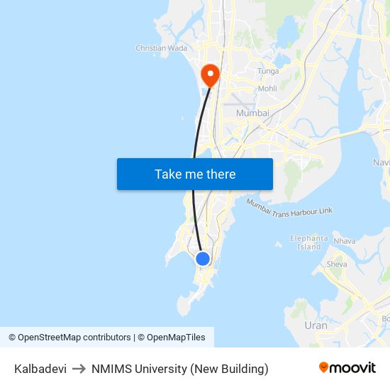 Kalbadevi to NMIMS University (New Building) map