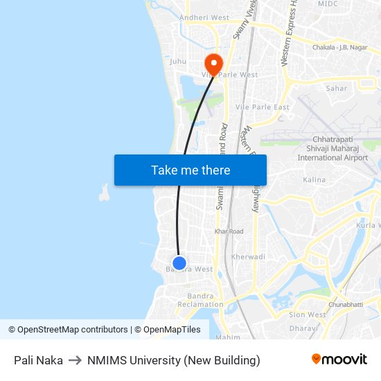 Pali Naka to NMIMS University (New Building) map