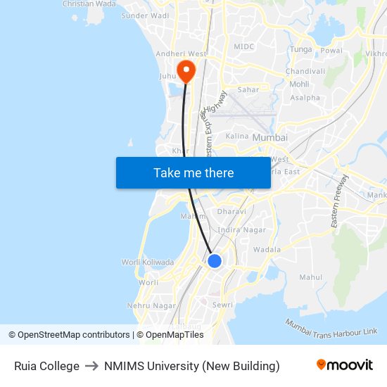 Ruia College to NMIMS University (New Building) map