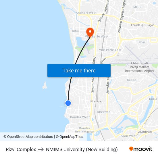 Rizvi Complex (Carter Road) to NMIMS University (New Building) map