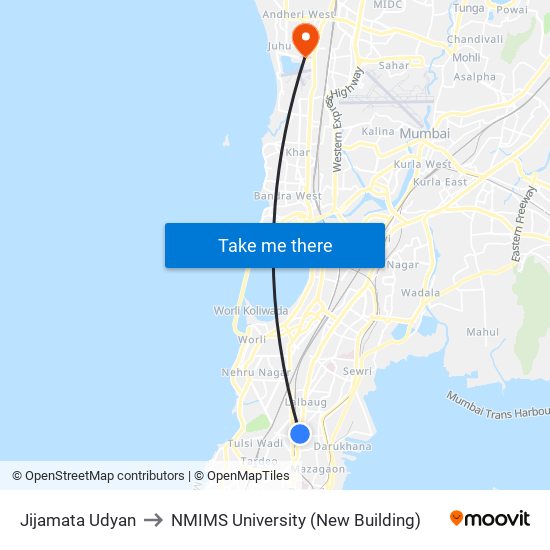 Jijamata Udyan to NMIMS University (New Building) map