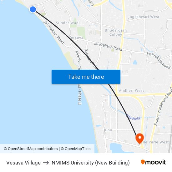 Vesava Village to NMIMS University (New Building) map