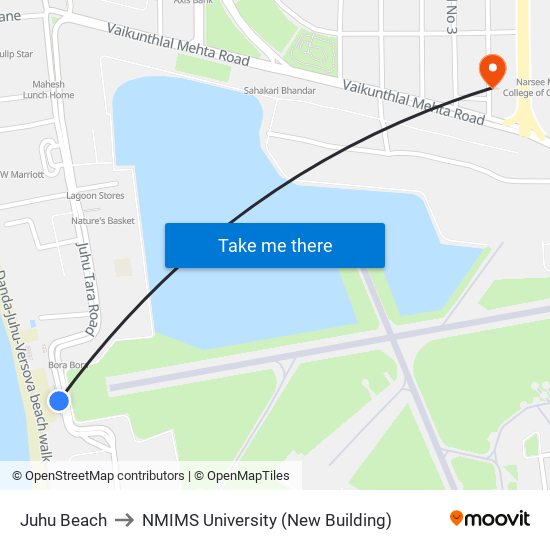 Juhu Beach to NMIMS University (New Building) map