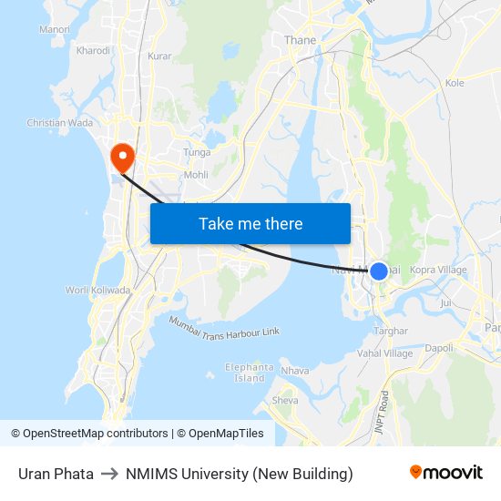 Uran Phata to NMIMS University (New Building) map