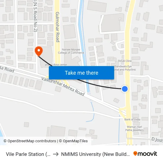 Vile Parle Station (W) to NMIMS University (New Building) map