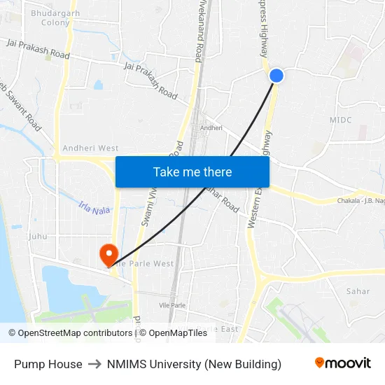 Pump House (Andheri-E) to NMIMS University (New Building) map