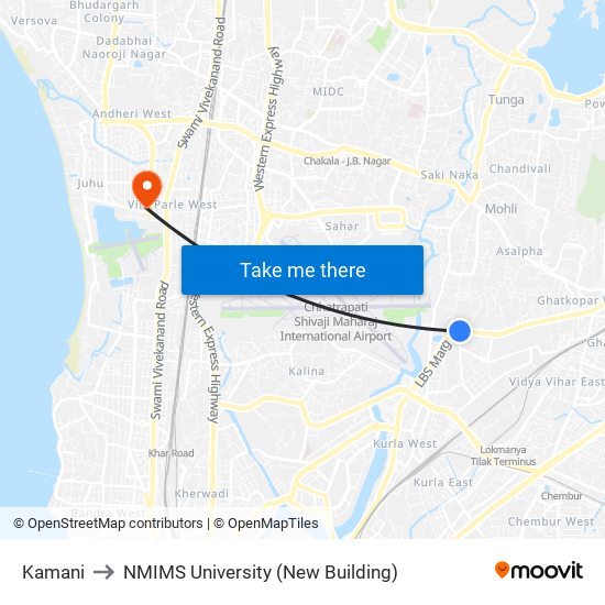 Kamani to NMIMS University (New Building) map