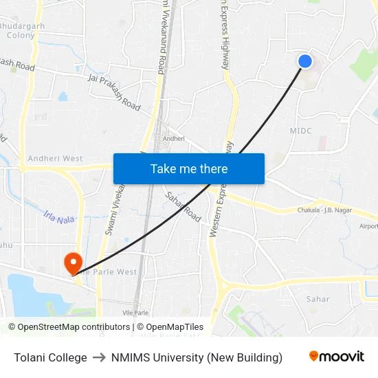 Tolani College to NMIMS University (New Building) map