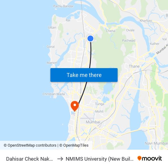 Dahisar Check Naka (E) to NMIMS University (New Building) map