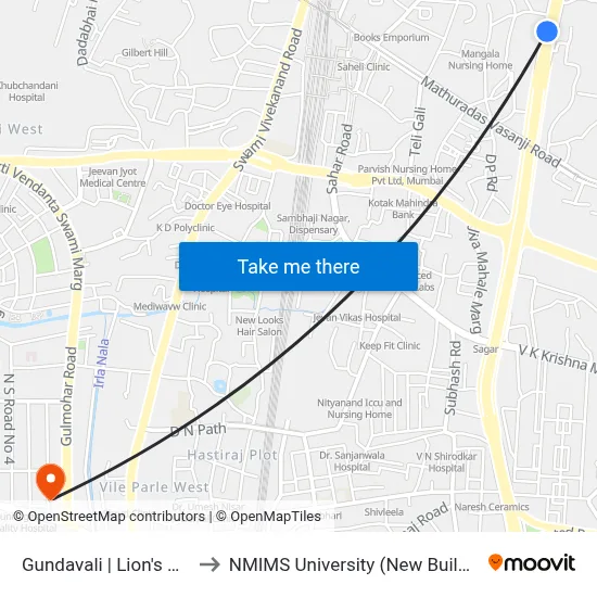 Gundavali | Lion's Club to NMIMS University (New Building) map