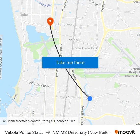 Vakola Police Station to NMIMS University (New Building) map