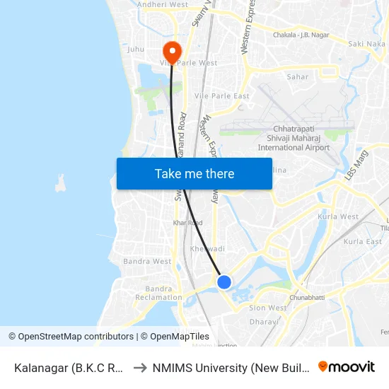 Kalanagar (B.K.C Road) to NMIMS University (New Building) map