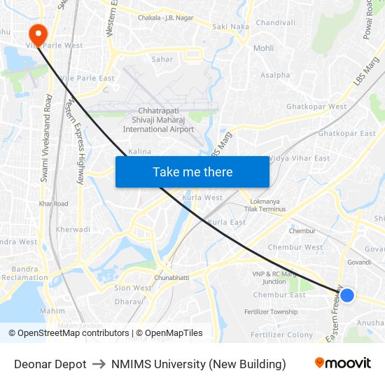 Deonar Depot to NMIMS University (New Building) map