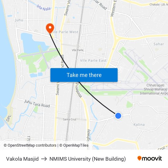 Vakola Masjid to NMIMS University (New Building) map