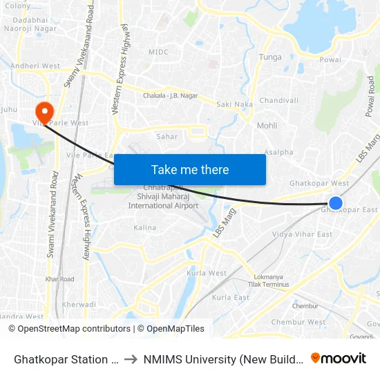 Ghatkopar Station (E) to NMIMS University (New Building) map
