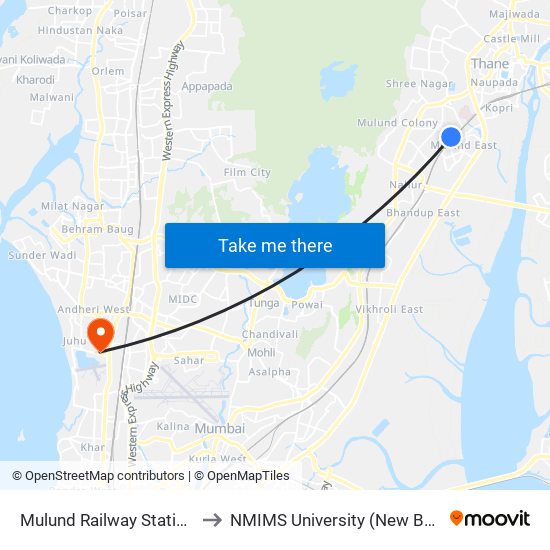 Mulund Railway Station (W) to NMIMS University (New Building) map