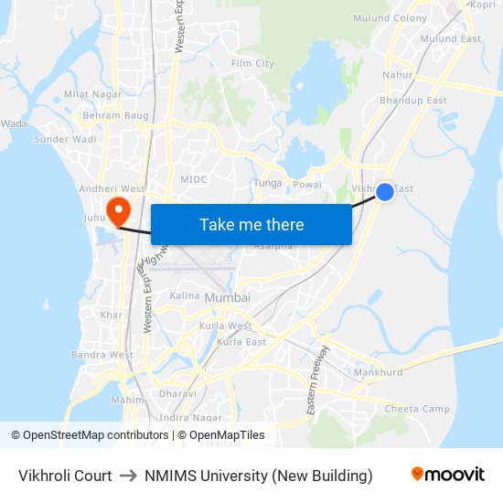 Vikhroli Court to NMIMS University (New Building) map