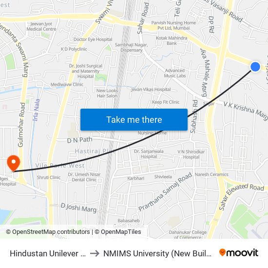 Hindustan Unilever Ltd to NMIMS University (New Building) map