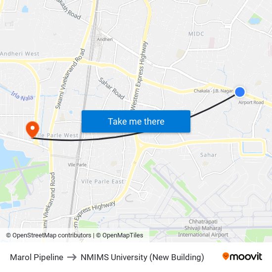 Marol Pipeline to NMIMS University (New Building) map