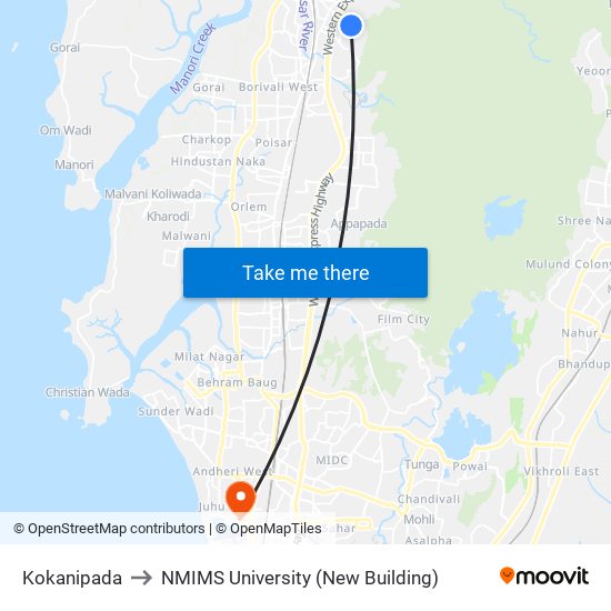 Kokanipada to NMIMS University (New Building) map
