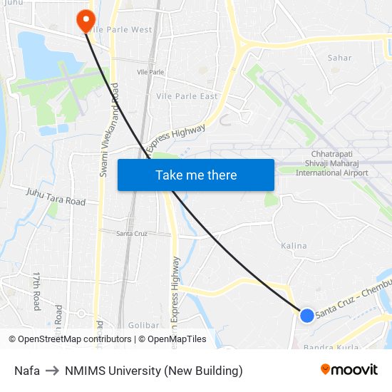 Nafa to NMIMS University (New Building) map