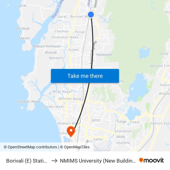 Borivali (E) Station to NMIMS University (New Building) map