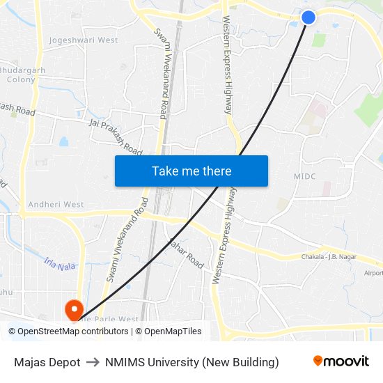 Majas Depot to NMIMS University (New Building) map