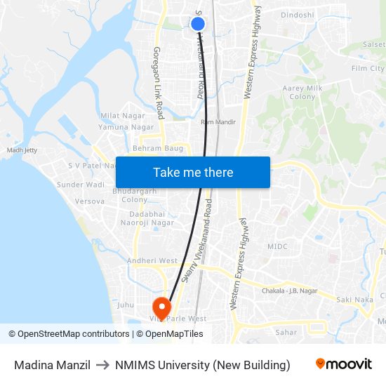 Madina Manzil to NMIMS University (New Building) map