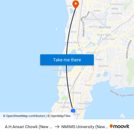 A.H.Ansari Chowk (New Nagpada) to NMIMS University (New Building) map