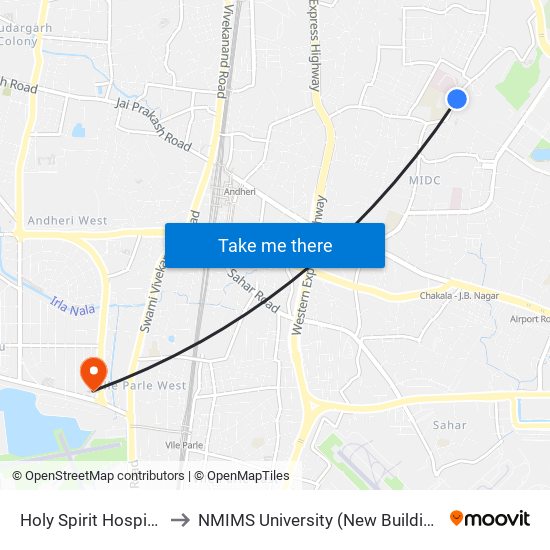 Holy Spirit Hospital to NMIMS University (New Building) map