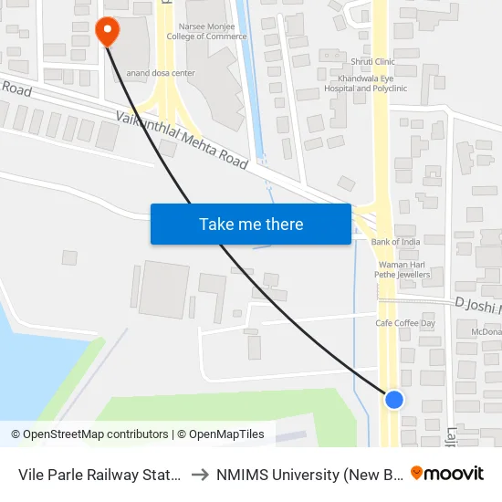 Vile Parle Station (W) / Ashoka Hall to NMIMS University (New Building) map
