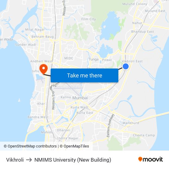 Vikhroli to NMIMS University (New Building) map